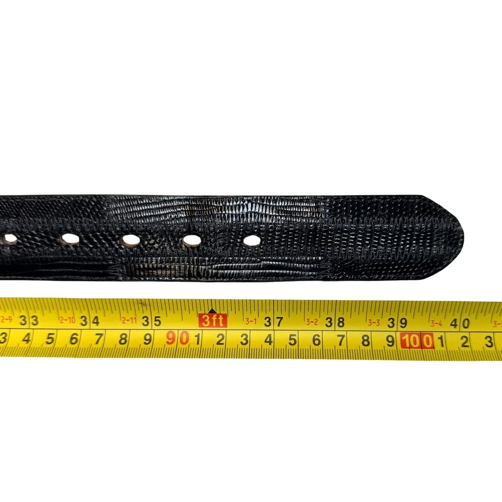 Tony Lama Genuine Lizard Skin Belt Men 36 Black Exotic Leather Brass Buckle USA